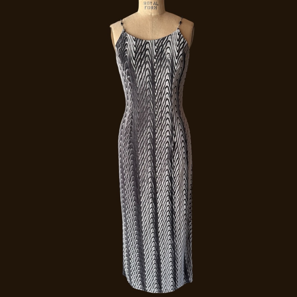 Vintage 90s Scott Mcclintok Velvet Silver Maxi Dress